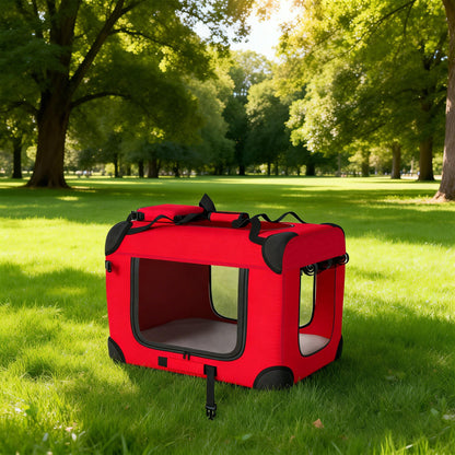 Pawhut Transportín Perro Gato Plegable 60x41,5x41 Cm Con Puertas Cojín Rojo_1
