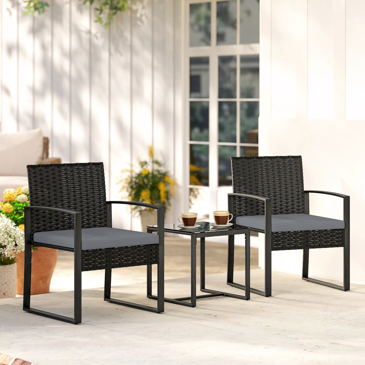 Outsunny Muebles De Jardín Con 2 Sillas Con Cojines Lavables Y Mesa De Vidrio_1