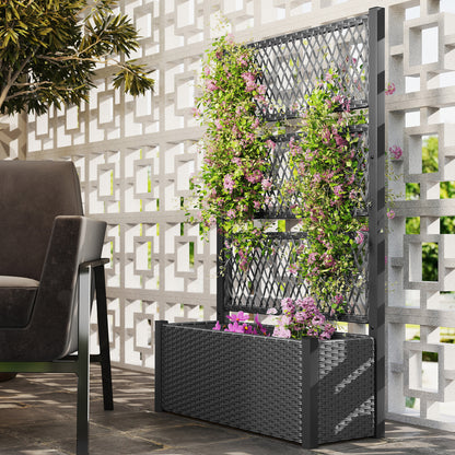 Outsunny Jardinera Con Enrejado De Ratán Para Plantas Trepadoras Gris Oscuro_1