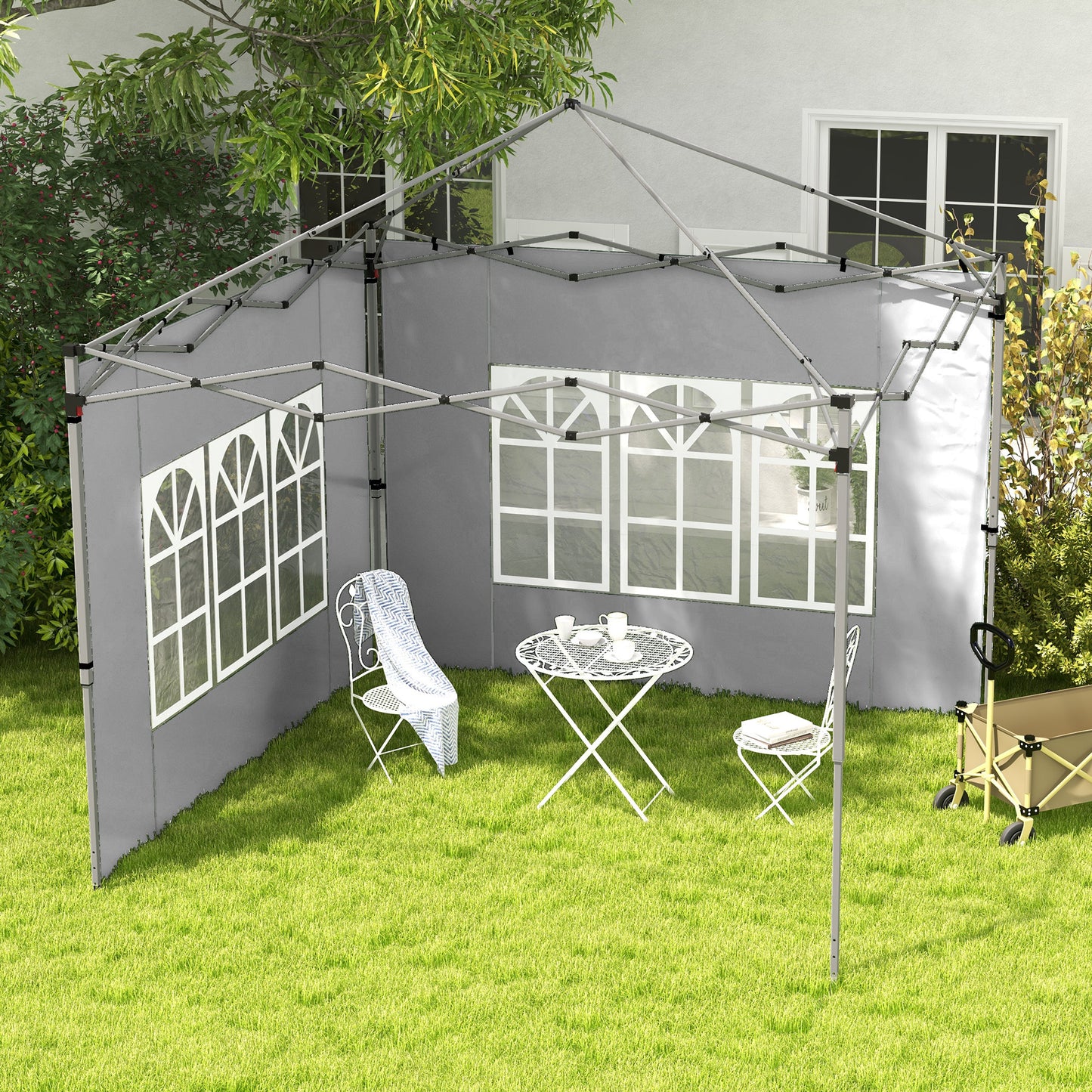 Outsunny Paredes Laterales Para Carpa De 2 Paneles 295x195 Cm Con Ventana Gris_1