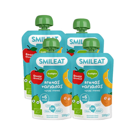 Pack 4x Pouche ECO frutas variadas Smileat,100g