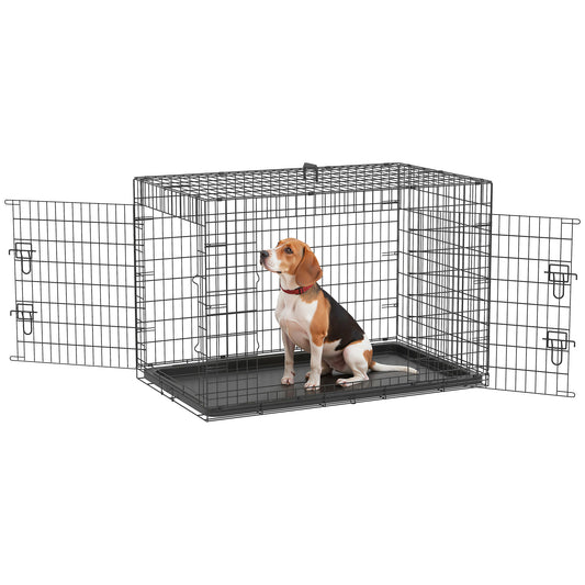 Pawhut Transportín Jaula De Transporte De Metal Para Perro 90x57,5x62 Cm Negro_0