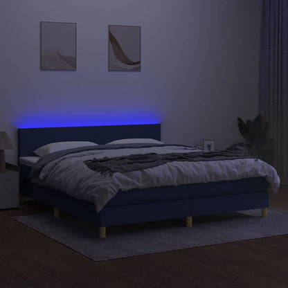 Cama Box Spring Con Colchón Y Led Tela Azul 180x200 Cm / Vetonek_3