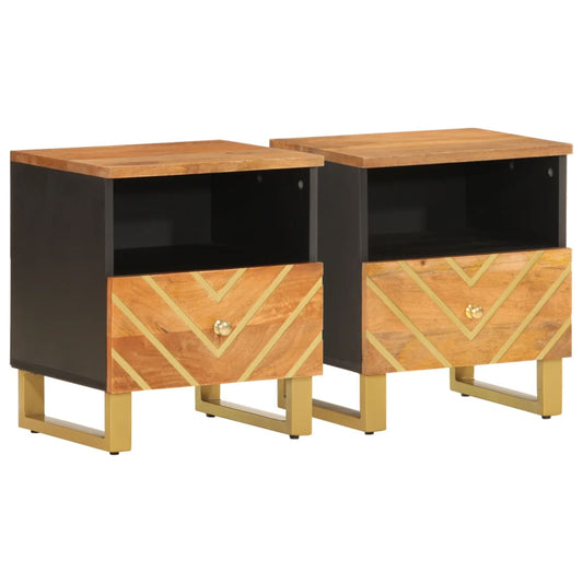 Mesitas De Noche 2 Uds Madera Maciza De Mango Marrón Y Negro_0