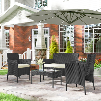Outsunny Conjunto Jardín Exterior De Ratán Sintético Con Cojines Negro Y Crema_1