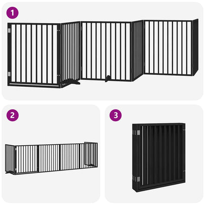 Vidaxl Puerta Para Perros Plegable 6 Paneles Madera Álamo Negra 480 Cm_3
