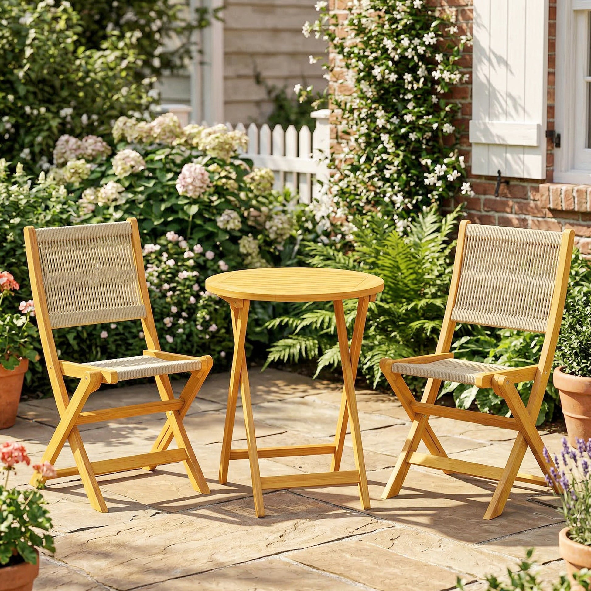 Outsunny Conjunto De Muebles De Jardín Con 2 Sillas Plegables Y Mesa Natural_1
