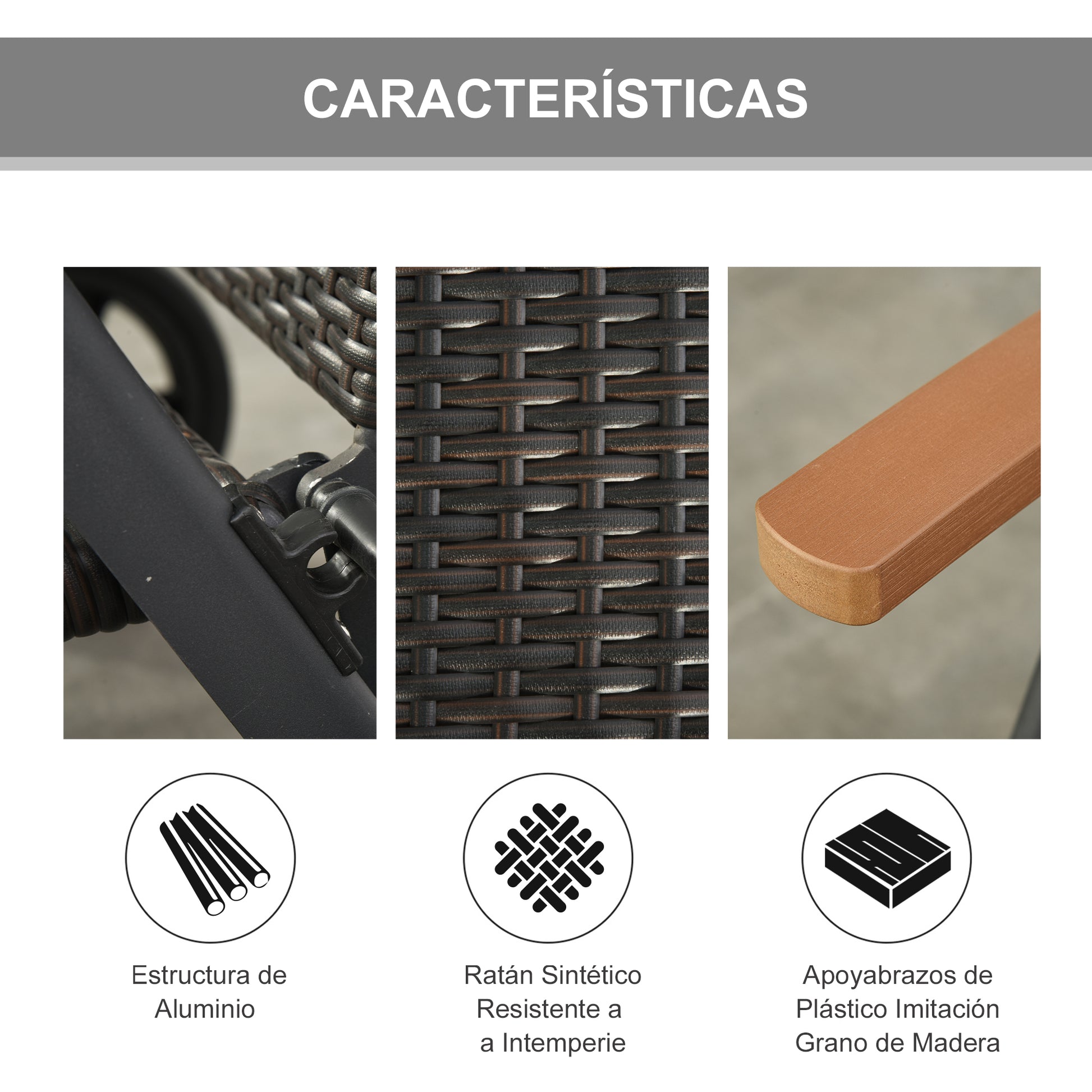 Outsunny Tumbona De Ratán Con Respaldo Reclinable 7 Posiciones Ruedas_5