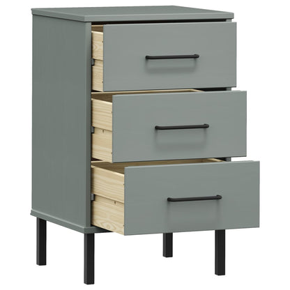 Mesita De Noche Patas De Metal Madera Maciza Pino Gris Oslo_3