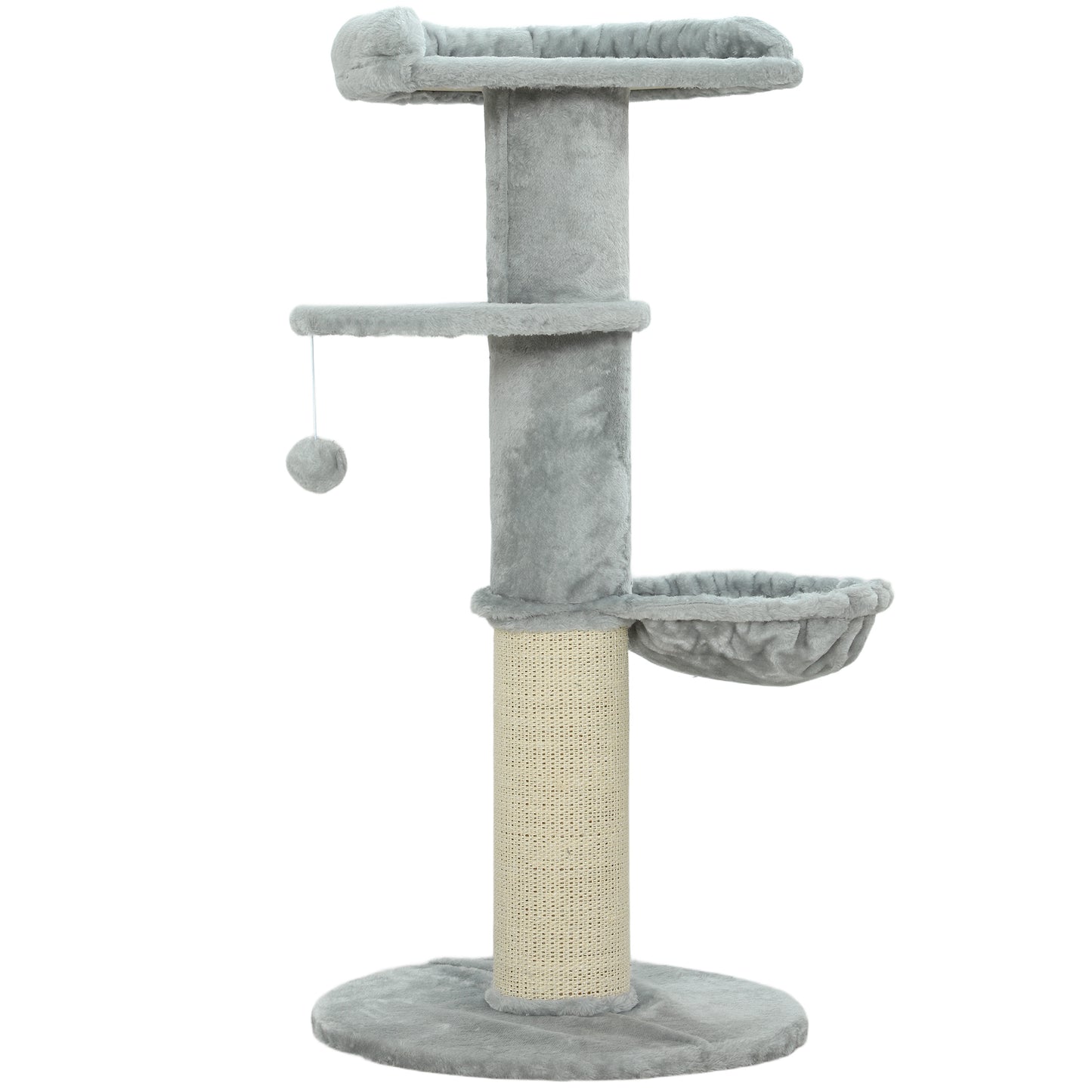 Pawhut Árbol Rascador Para Gatos 103,5 Cm Con Cama Hamaca Bola Gris Claro_0