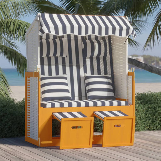 Silla Strandkorb Con Cojines Ratán Sintético Madera Blanco Azul_0
