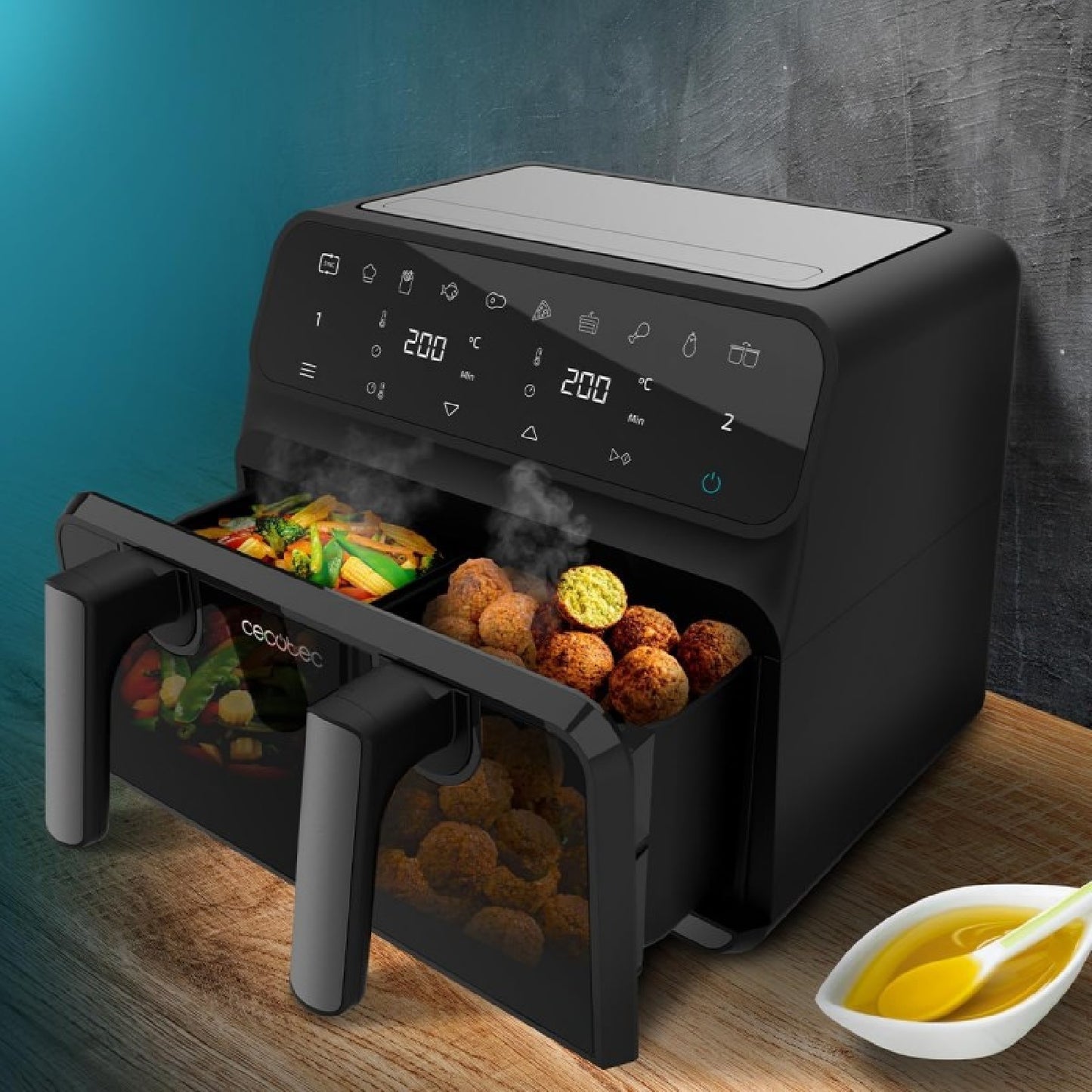 Freidora Sin Aceite Digital De 9 Litros Cecofry Advance 9000 Window. 2200 W, Dietética, Pared Divisoria Móvil, Temperatura Dual De 80-200ºc, Ventana_4