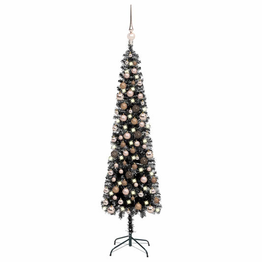 Vidaxl Árbol De Navidad Delgado Con Luces Y Bolas Negro 210 Cm_0