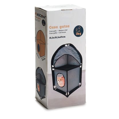 Torre Esquinera Para Gatos 69x35.5x35.5cm Metal Y Poliéster Gris