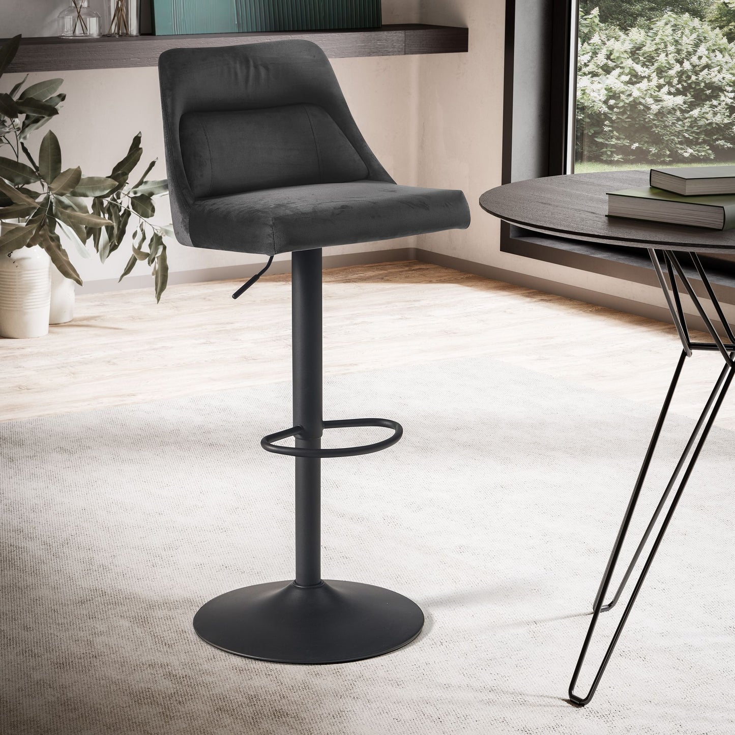 Taburete De Bar, Terciopelo Gris Con Respaldo 86 - 106 Cm_1