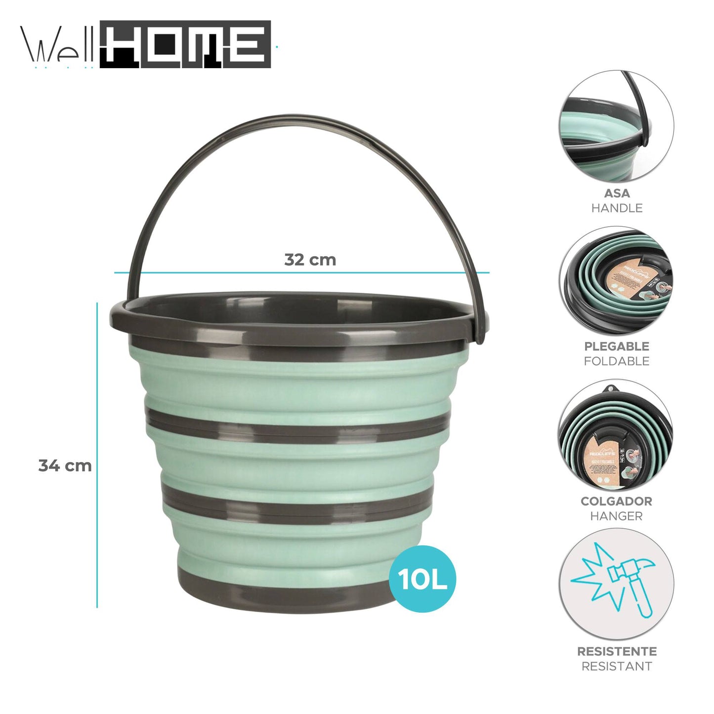 Well Home Cubo Plegable 10l Verde Claro