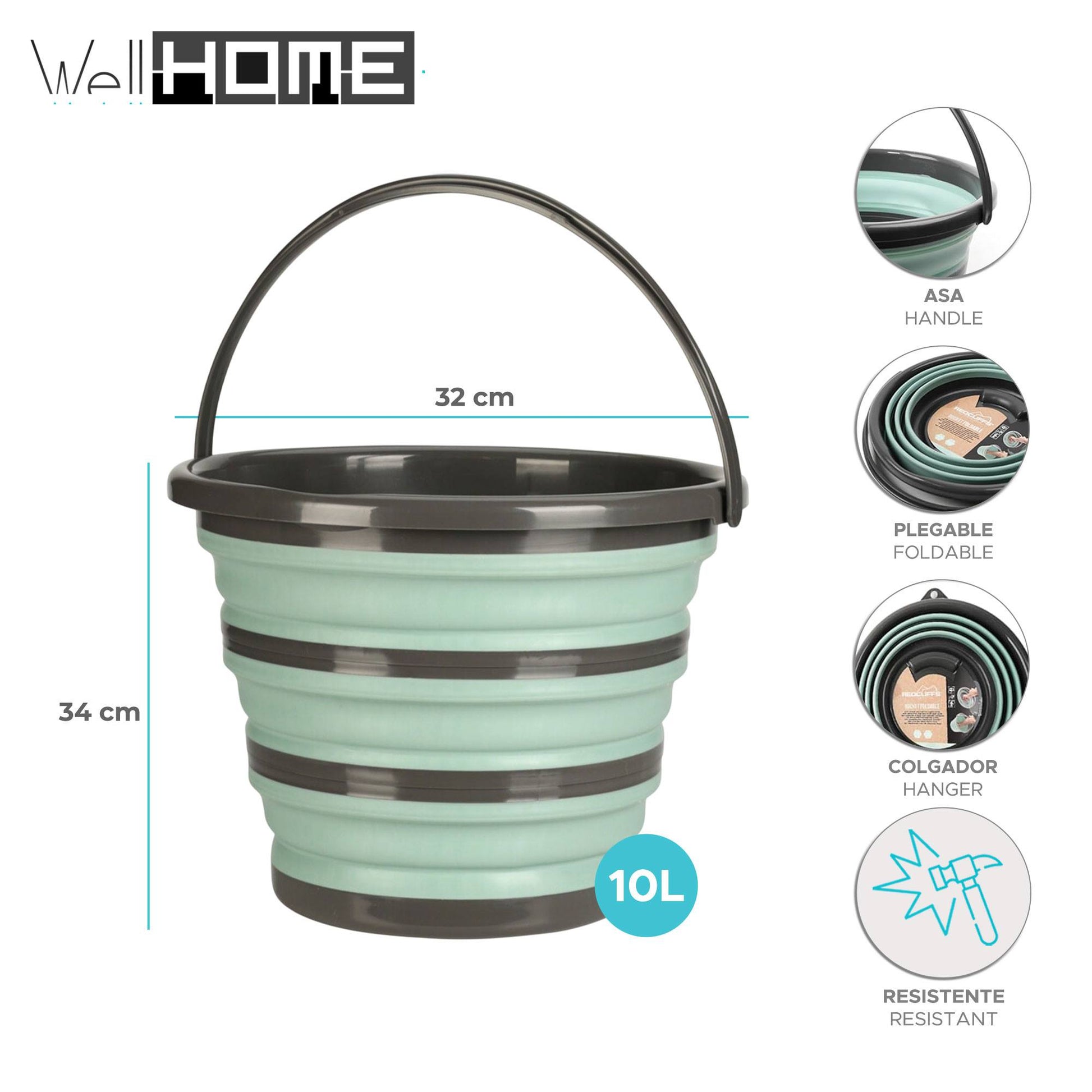 Well Home Cubo Plegable 10l Verde Claro