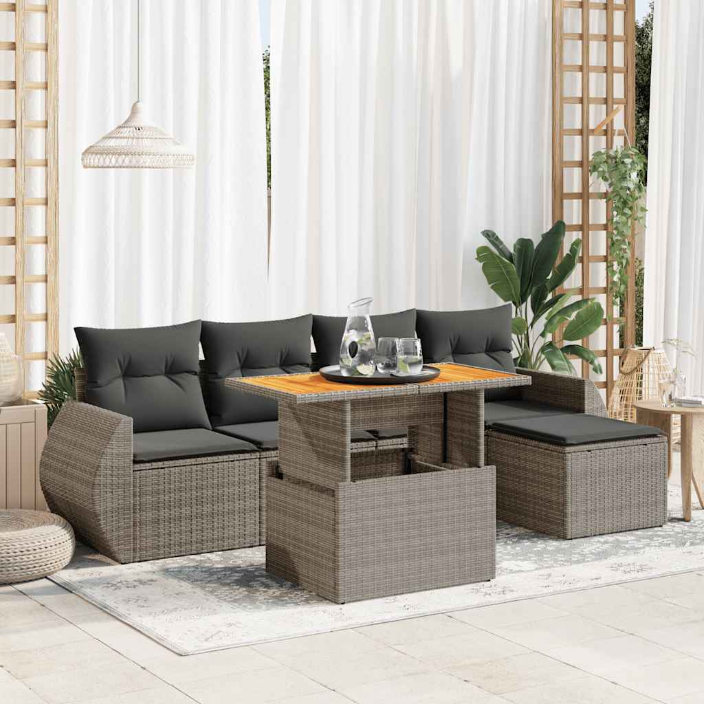 Set De Muebles De Jardín 6 Pzas Y Cojines Ratán Sintético Gris / Vetonek_4