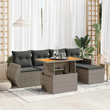 Set De Muebles De Jardín 6 Pzas Y Cojines Ratán Sintético Gris / Vetonek_4