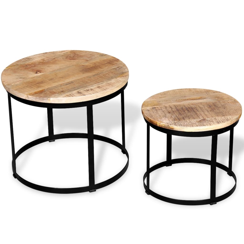 Set Mesas Centro Redonda 2 Uds Madera Mango Rugosa 40 Cm/50 Cm_0