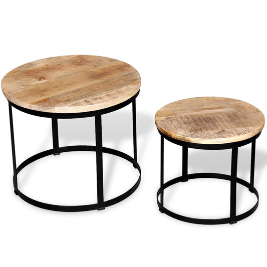 Set Mesas Centro Redonda 2 Uds Madera Mango Rugosa 40 Cm/50 Cm_0