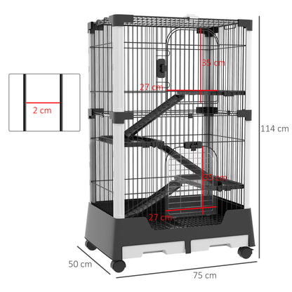 Pawhut Jaula Para Animales Pequeños Con Ruedas 114x75x50 Cm 3 Plataformas Negro_2
