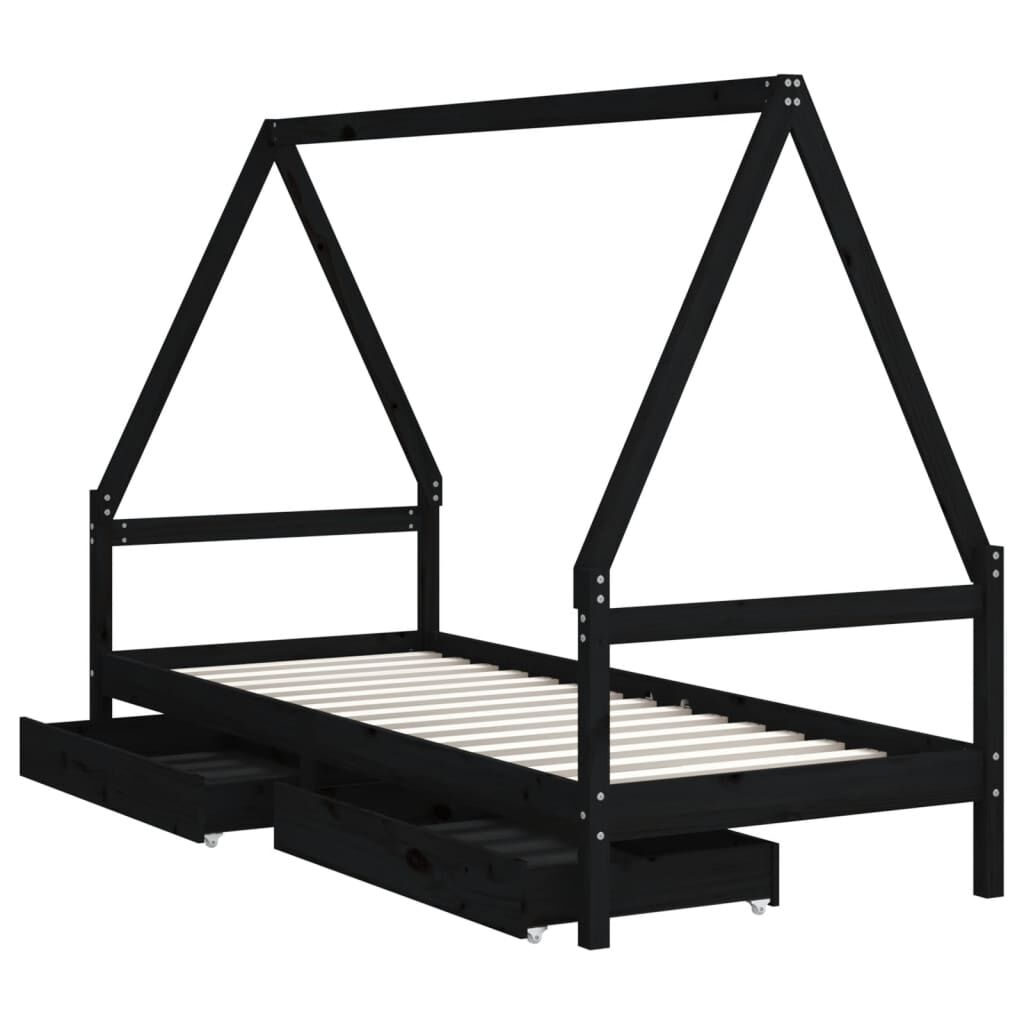 Vidaxl Estructura De Cama Niños Con Cajones Madera Pino Negro 90x200cm_3