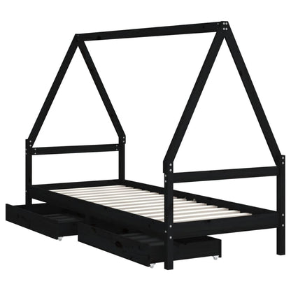 Vidaxl Estructura De Cama Niños Con Cajones Madera Pino Negro 90x200cm_3