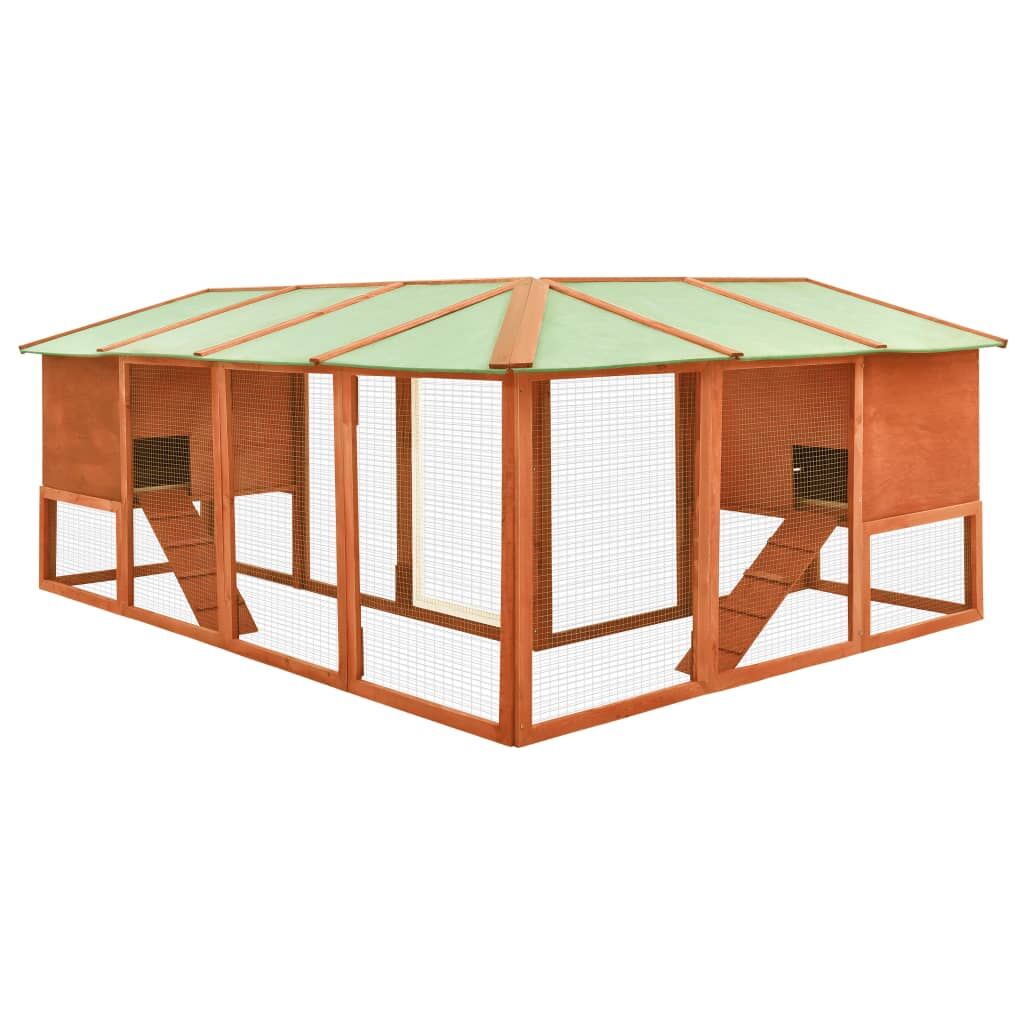 Vidaxl Conejera De Exterior Con Corredor Madera Maciza Abeto Marrón_3