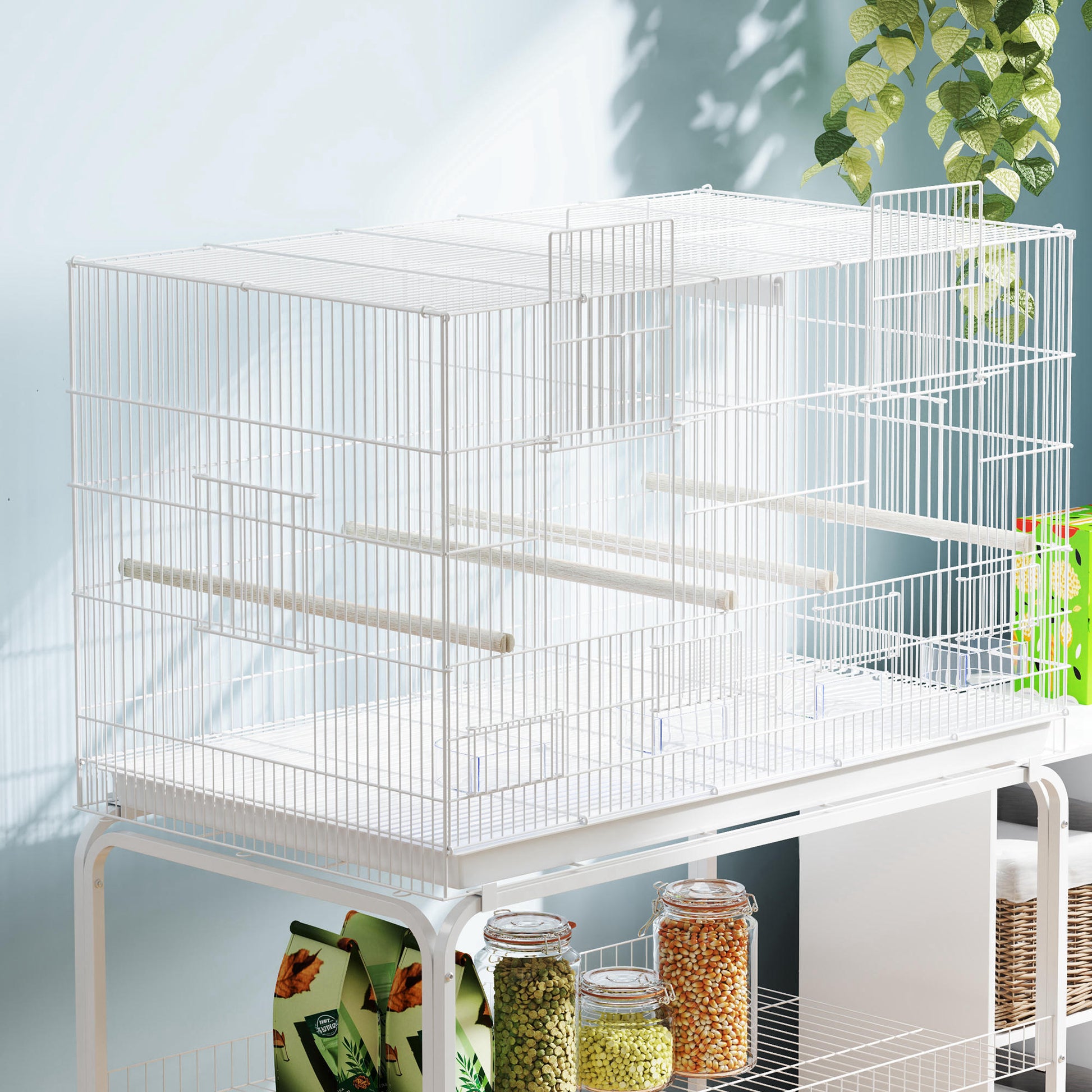 Pawhut Jaula Para Pájaros Con Divisor Ruedas Para Mascota Aves Loros Canarios_4