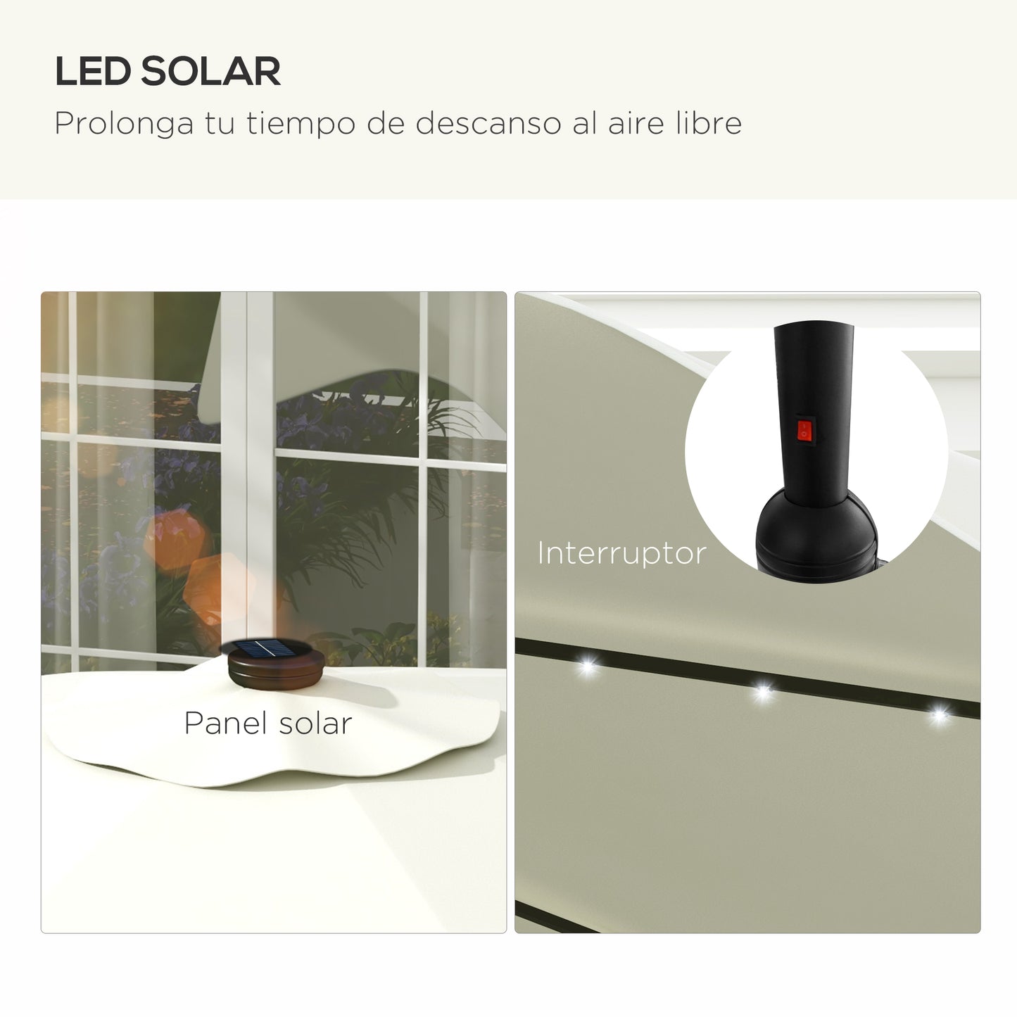 Outsunny Sombrilla De Jardín Ø292x254 Cm Con 32 Luces Led Solares Crema_3
