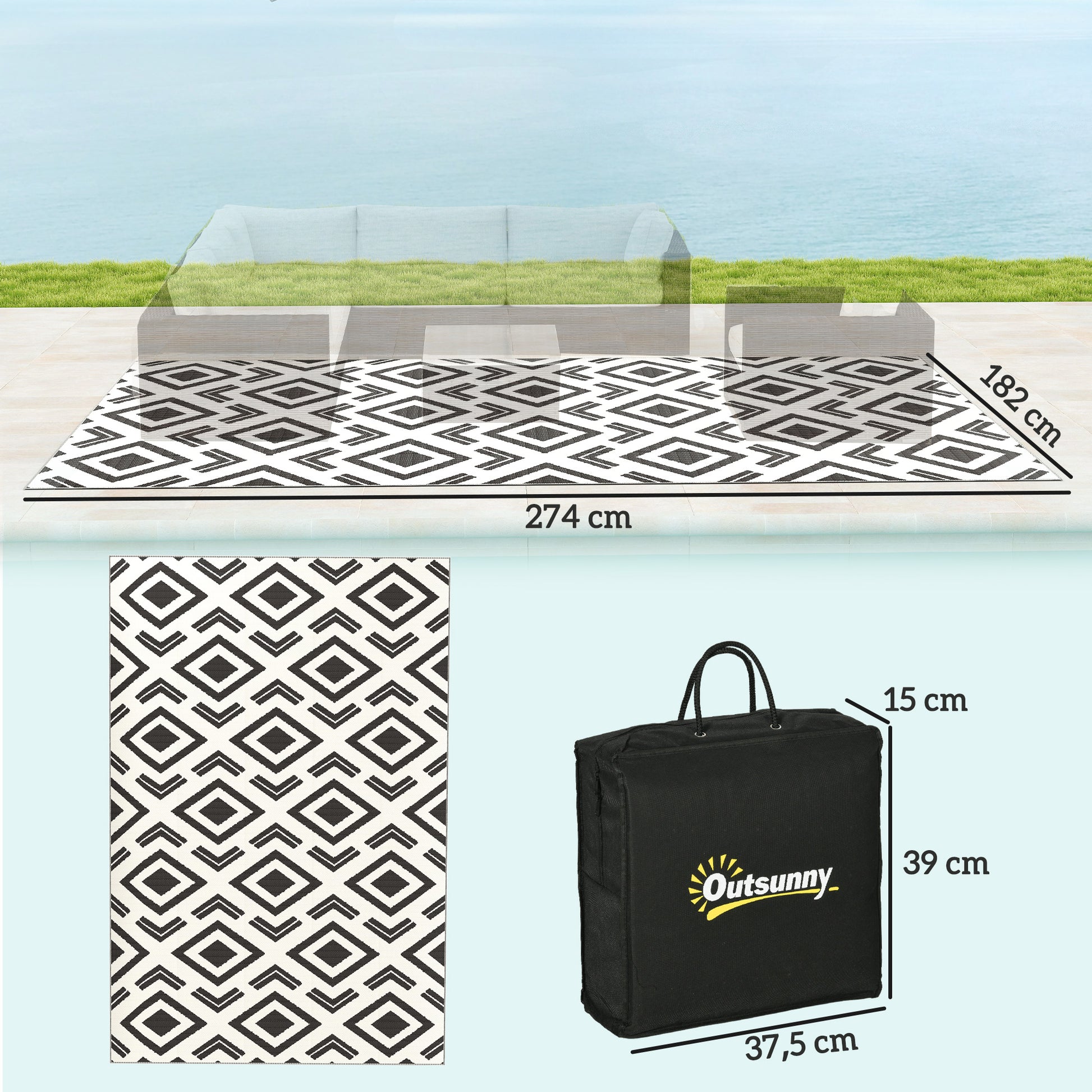 Outsunny Alfombra De Exterior Reversible 182x274 Cm Con Patrón Geométrico_2
