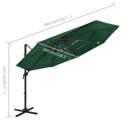 Vidaxl Sombrilla Jardín De 4 Niveles Con Palo De Aluminio Verde 3x3 Cm_2