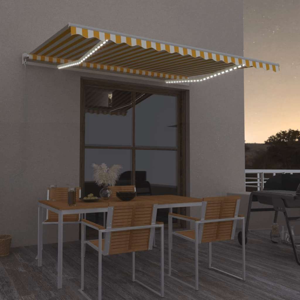 Toldo Retráctil Manual Con Led Amarillo Y Blanco 400x300 Cm_1
