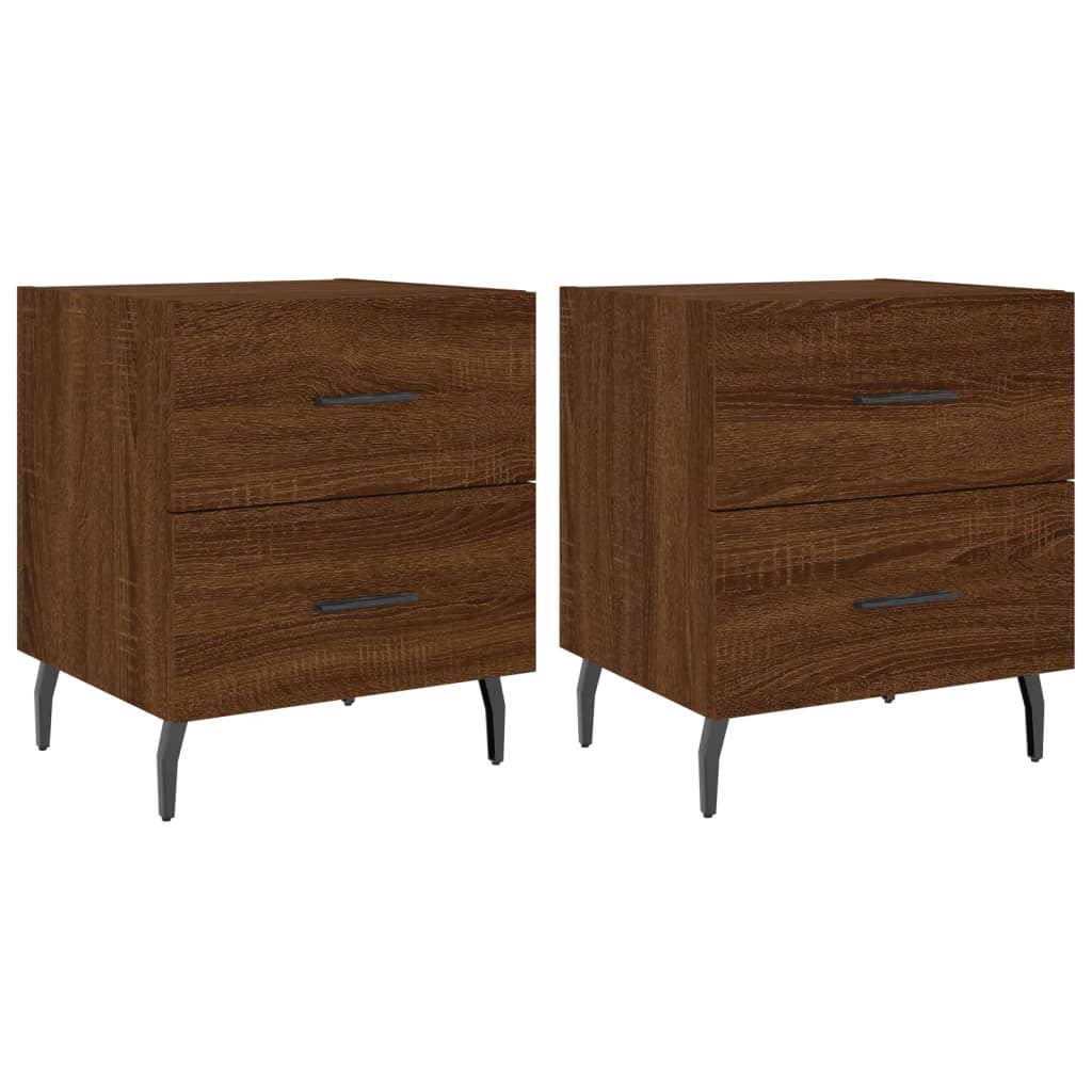 Mesita Noche 2 Uds Madera Ingeniería Marrón Roble 40x35x47,5 Cm_0