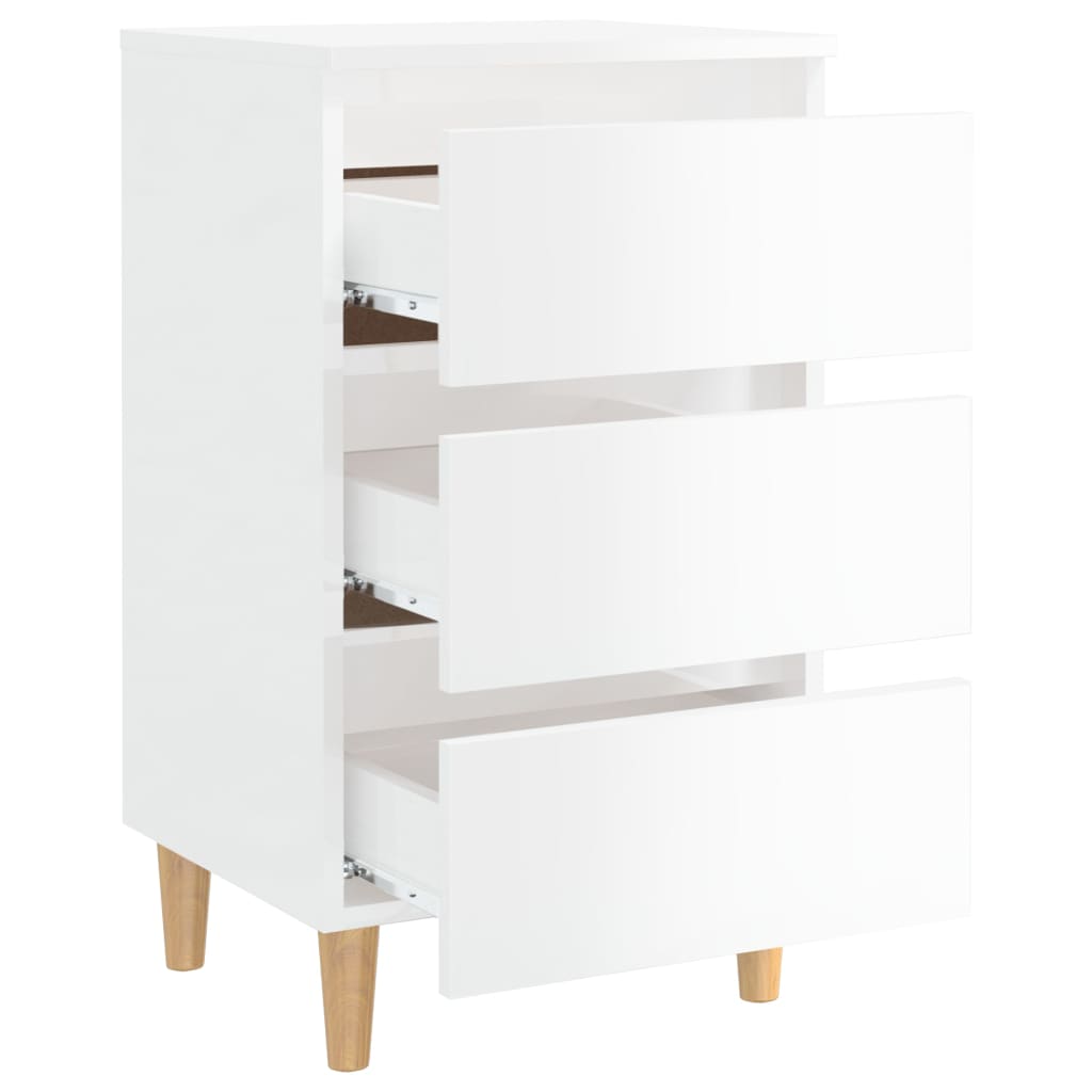 Mesita Noche Con Patas Madera Maciza Blanco Brillo 40x35x69 Cm_4