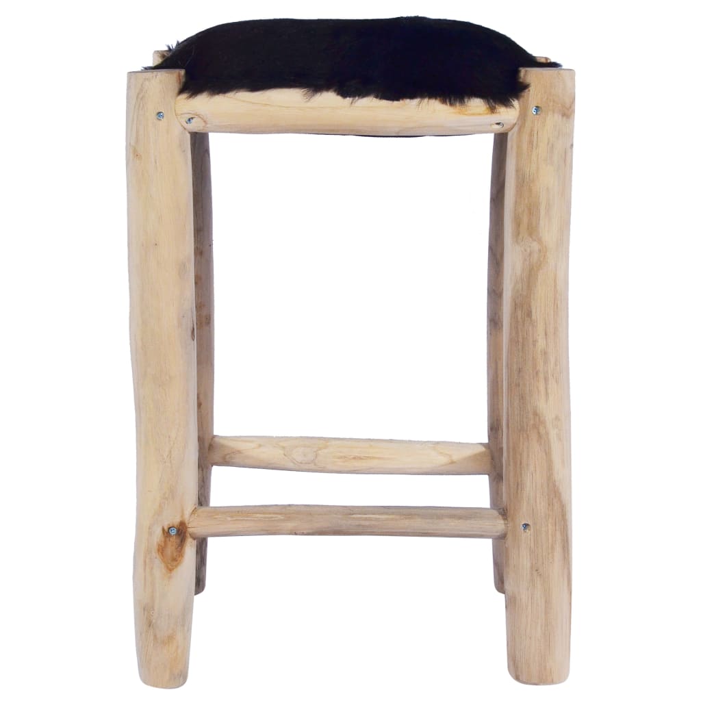 Taburete De Cocina Cuero Real De Cabra Y Madera De Teca Maciza_0