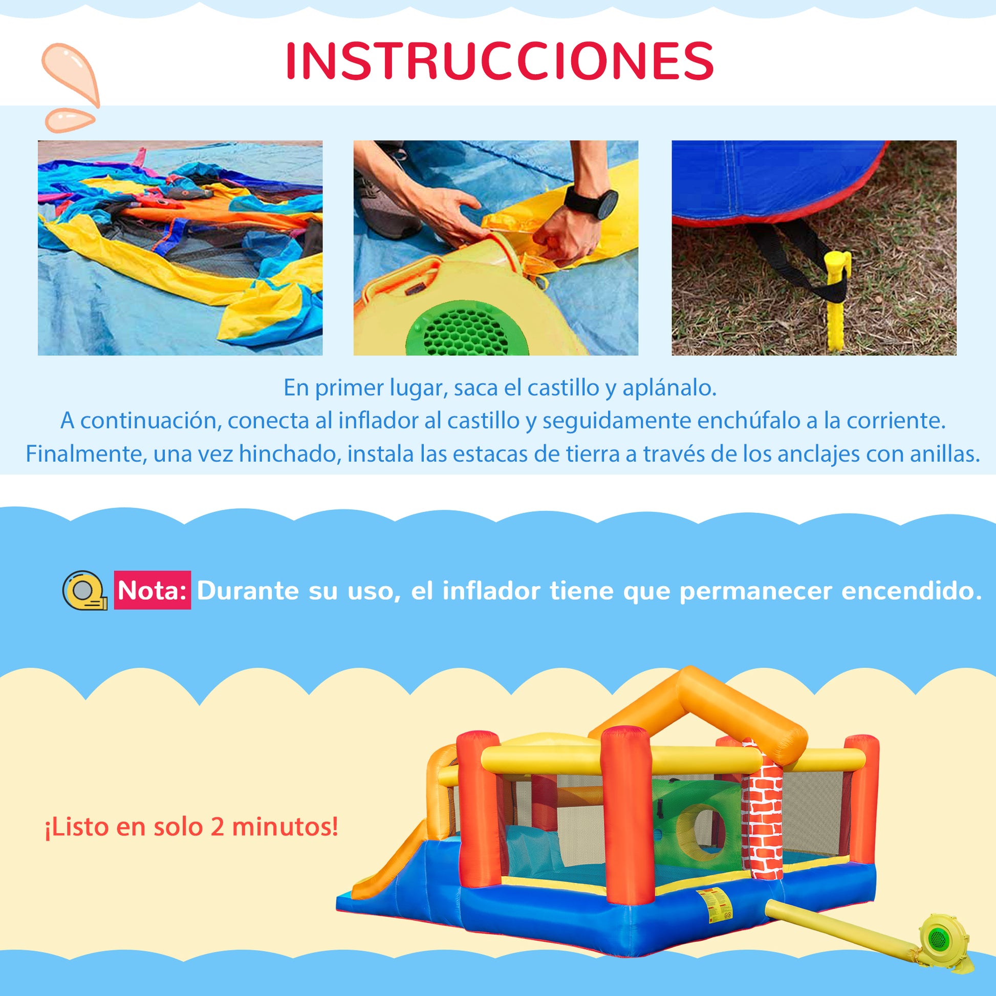 Outsunny Castillo Hinchable Con 2 Toboganes 2 Camas Salto Piscina 380x370x230 Cm_4