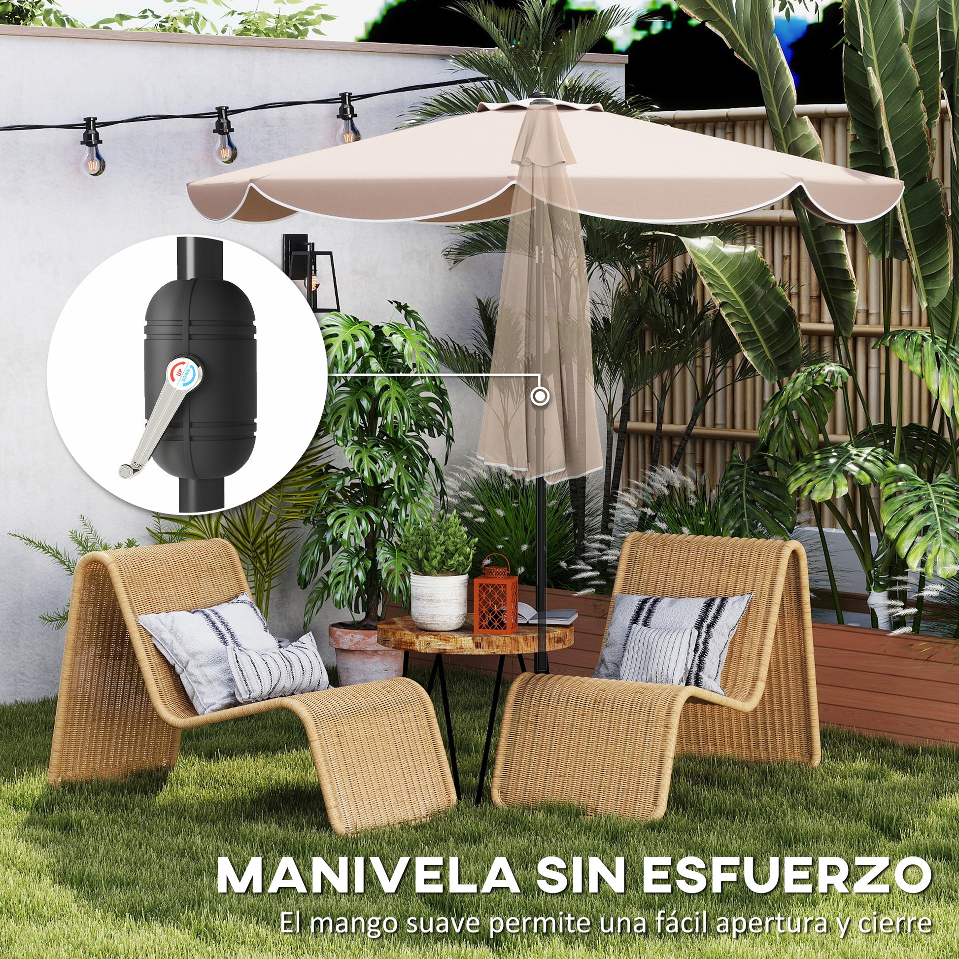 Outsunny Sombrilla Terraza Exterior Ø2,7 M Inclinación Y Volantes Caqui_5