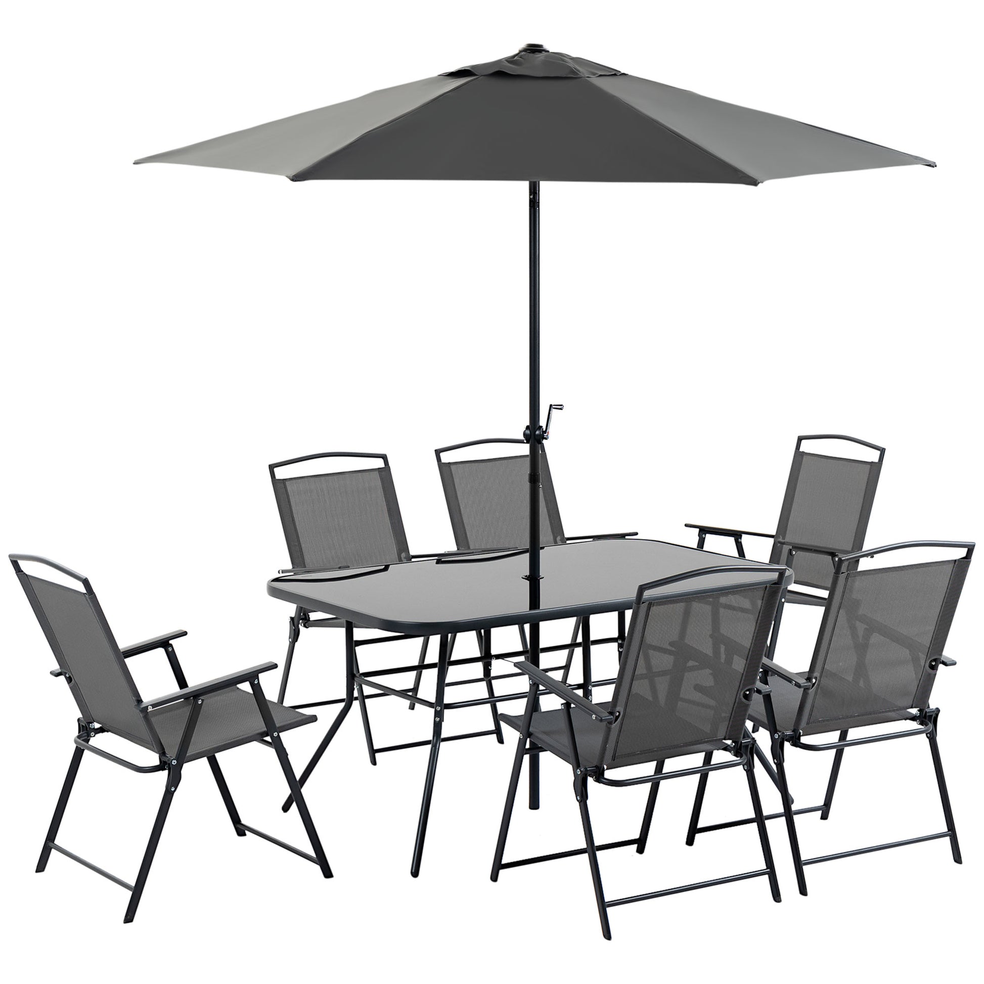 Outsunny Muebles Muebles De Jardín 6 Sillas Plegables Mesa Sombrilla Inclinable_0