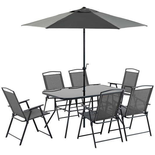Outsunny Muebles Muebles De Jardín 6 Sillas Plegables Mesa Sombrilla Inclinable_0