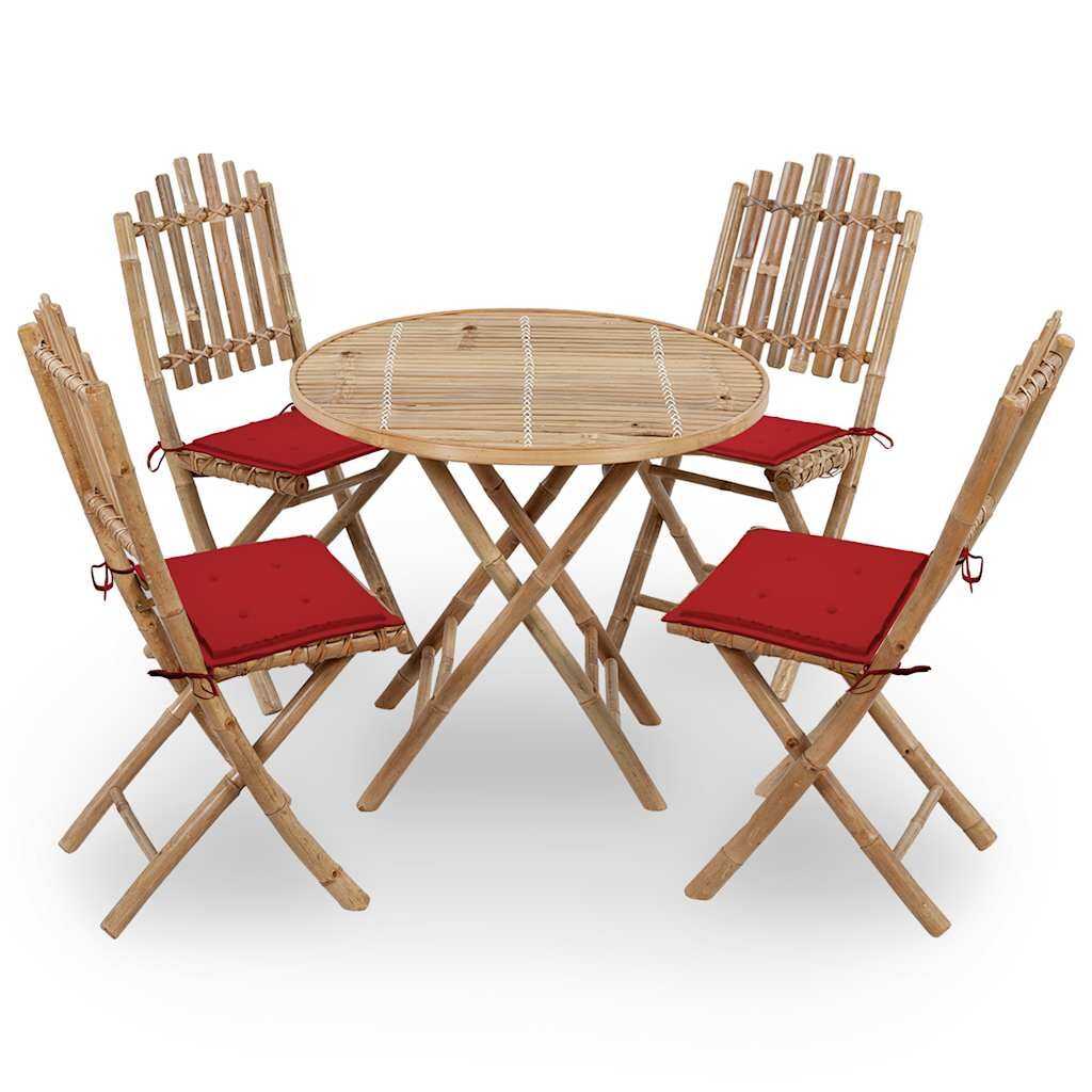 Vidaxl Set De Comedor Exterior Plegable 5 Piezas Con Cojines Bambú_0