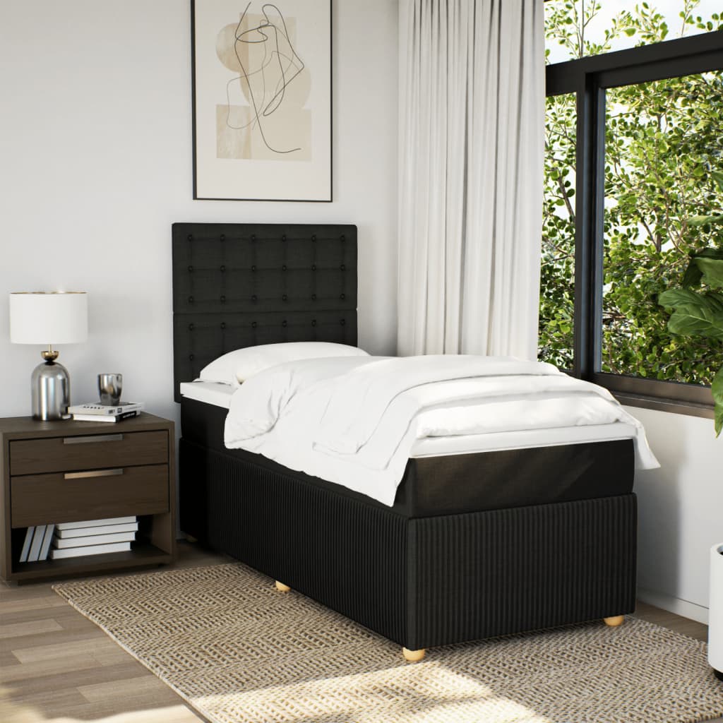 Cama Box Spring Con Colchón Tela Negro 90x190 Cm / Vetonek_5