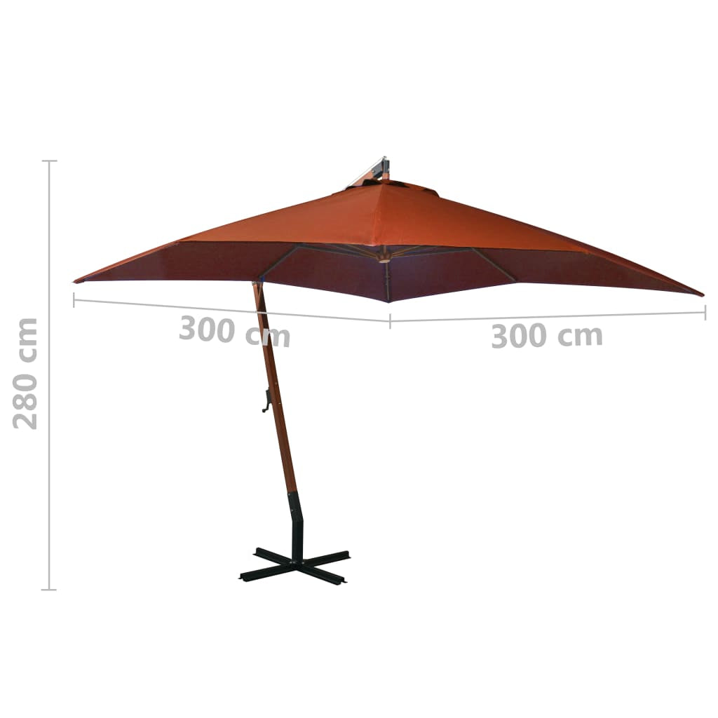 Vidaxl Sombrilla Jardín Colgante Con Palo Madera Abeto Terracota 3x3 M_2