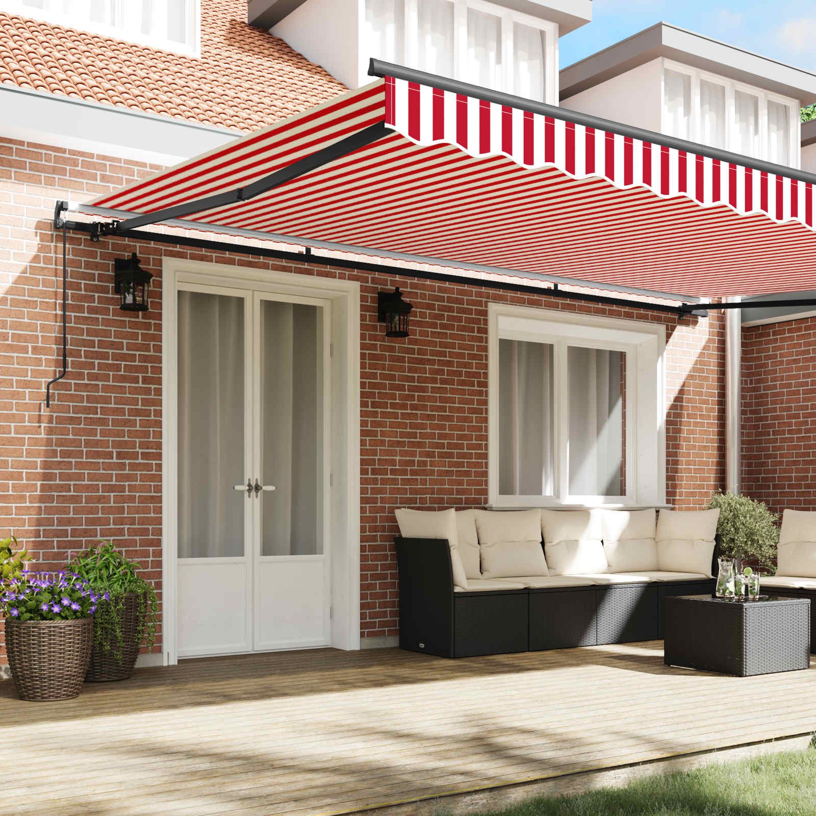 Toldo Retráctil Rojo Y Blanco 500 X 350 Cm Poliéster Y Aluminio_2