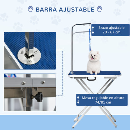 Pawhut Mesa De Peluquería Para Mascotas Con Patas Plegable 72x45x74-81 Cm Azul_3