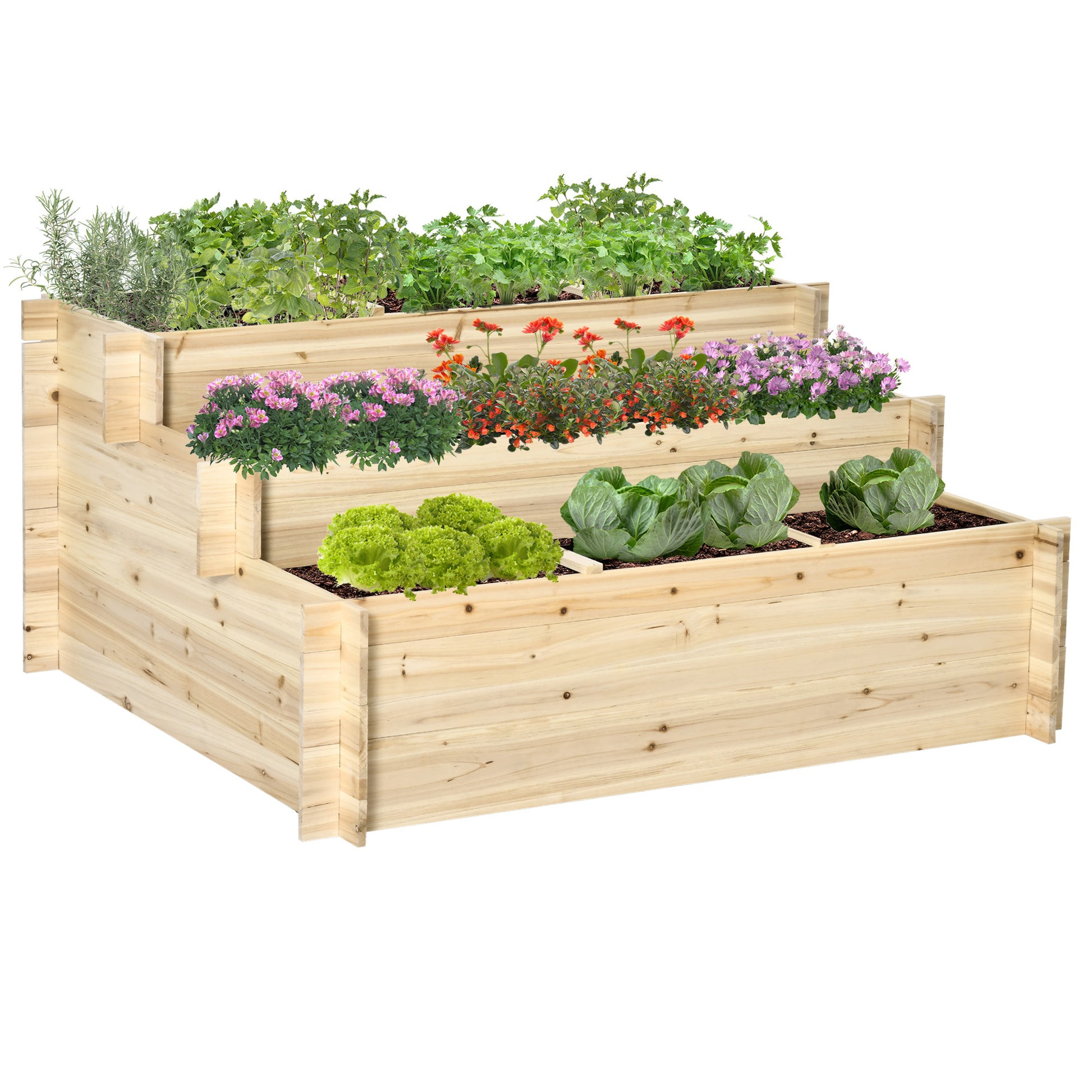 Outsunny Jardinera De Madera 3 Niveles Con Tela Geotextil Para Cultivos Plantas_0