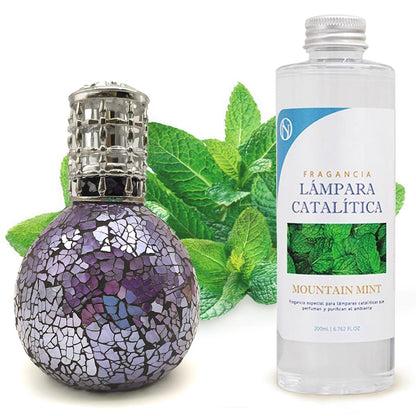 Lámpara Catalítica Mosaico Azul Océano + Aroma Mountain Mint 500ml - Elimina Malos Olores, Impurezas Y Perfuma_0