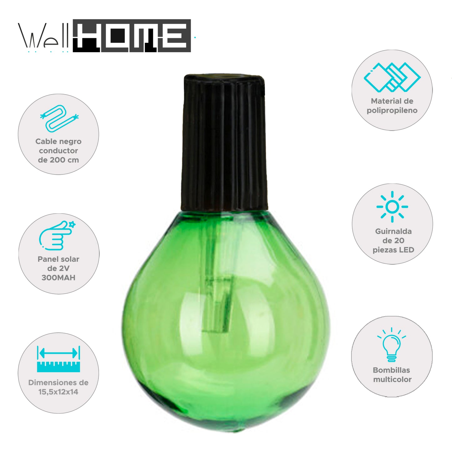 Well Home Set De 20 Luces Blancas Cálidas De Fiesta Solar Con Panel Led Multicolor_1