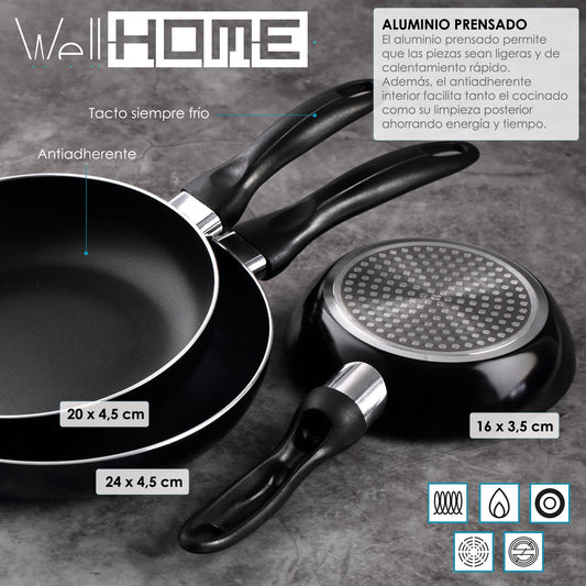 Batería De Cocina 5pc Acero Inox + Set 3 Sartenes Ø16ø20ø24 Aluminio Prensado_2